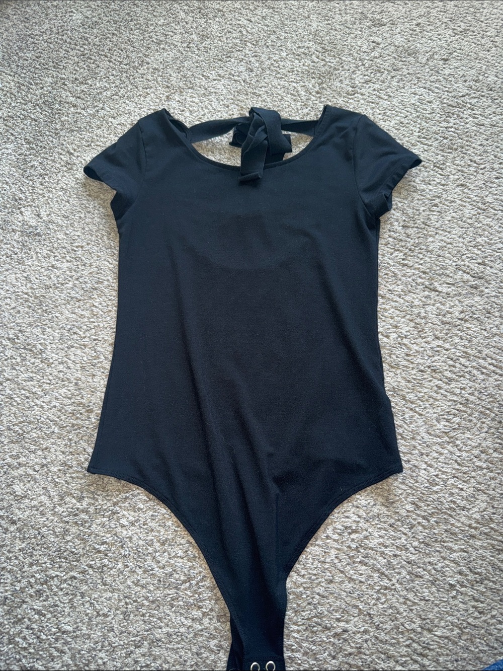 American Eagle Outfitters Black Short-Sleeve Bodysuit with Back Tie